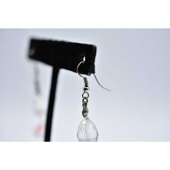 Vintage Crystal Earrings Aurora Borealis Faceted Drop Dangle Shiny 1980s Bin5 - Picture 7 of 12